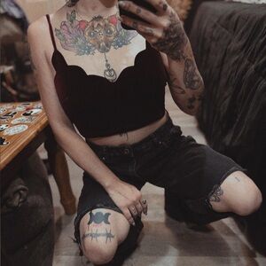 Black Velvet Scalloped Crop Top